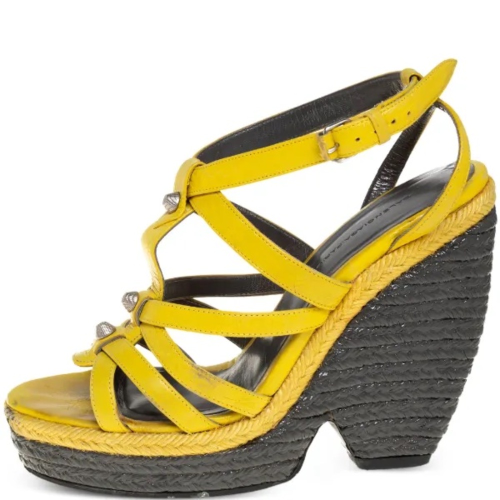 Balenciaga Yellow Strappy Wedges - Picture 1 of 9